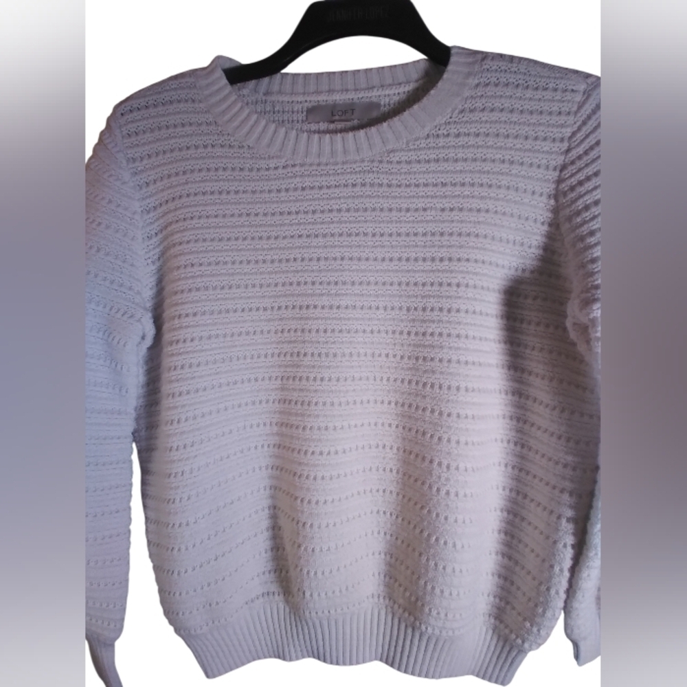 LOFT Textured  Off White Women's Sweater Crew Neck Size 14 Minimalist Fall